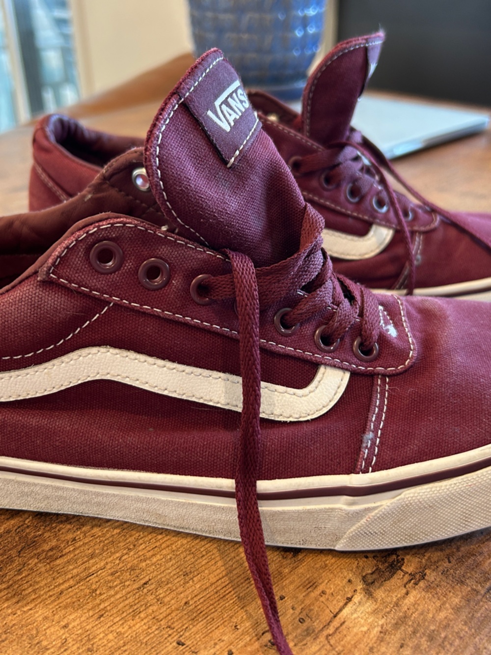 Vans Men’s Maroon Canvas Old Skool Sneakers with White Stripe